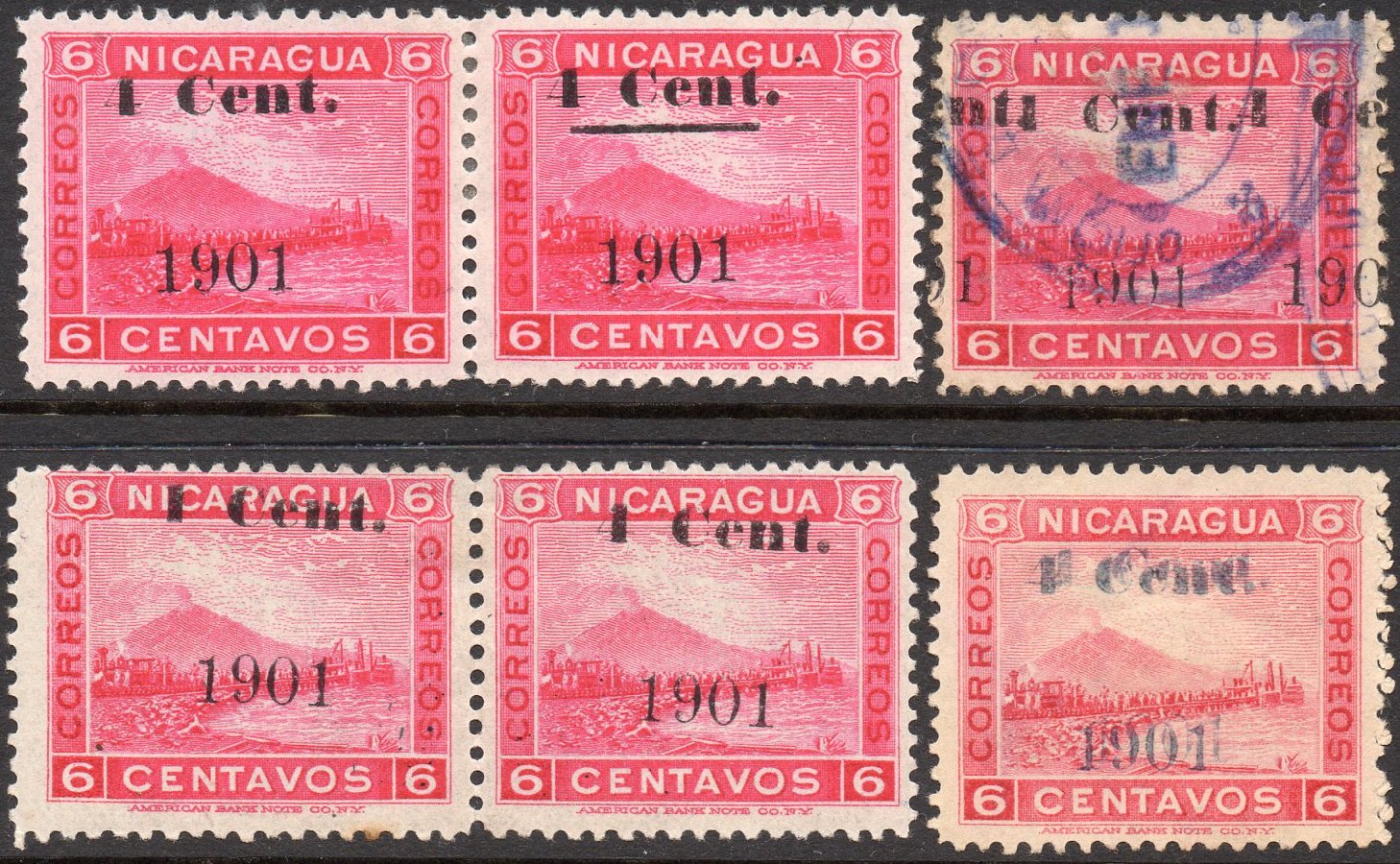 timbres-poste sellos postales stamps Nicaragua Momotombo Volcano & Train 1900
